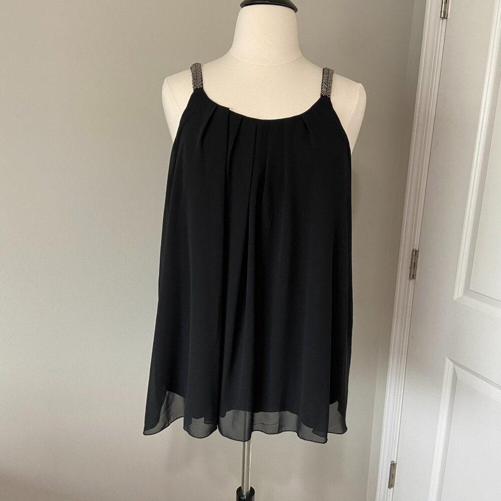 NWT Amazon Black Sleeveless Blouse with Beaded Straps